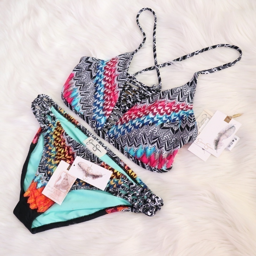 NWT Jessica Simpson Bohemian Tribal Print Bikini Swim Set Size Small - Picture 11 of 13